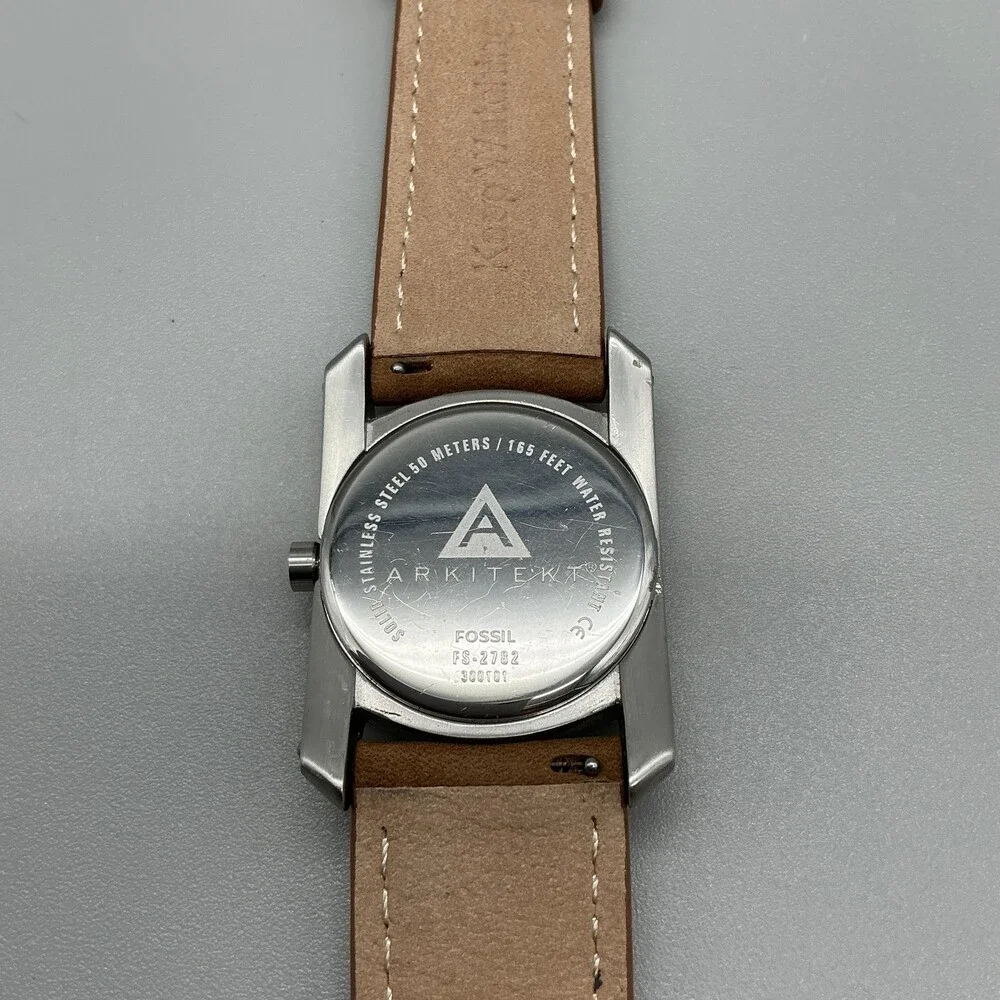 Fossil Arkitekt FS-2782 Men Watch 30mm Brown Leather Stainless Steel New Battery